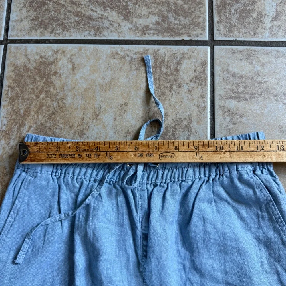 H&M 100% Linen Pants Womens XS Blue Drawstring Elastic‎ Waist Casual Lightweight